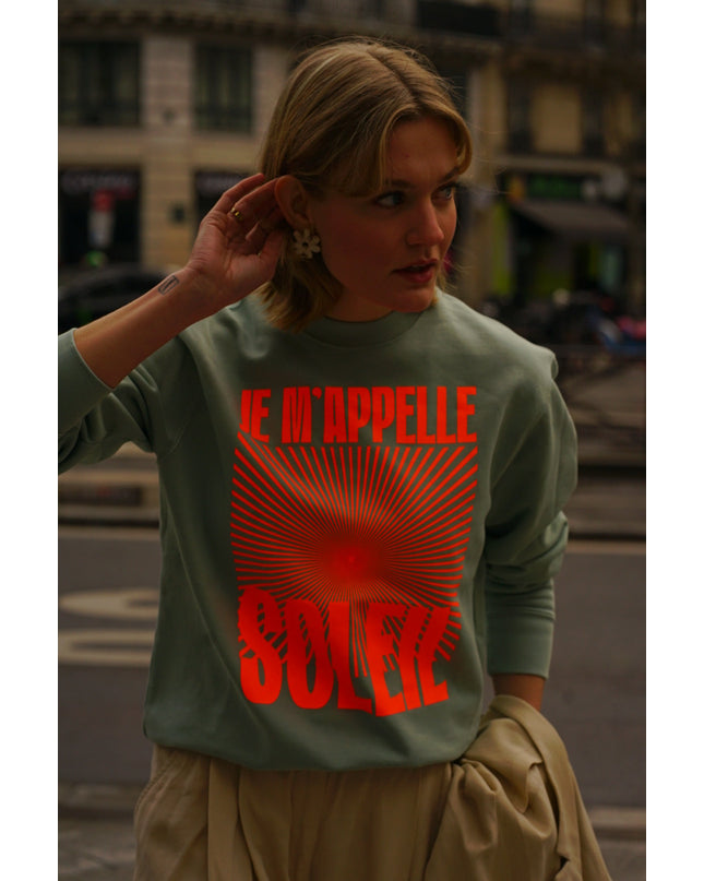 Je m'appelle Soleil Sweatshirt - Mint/Neon Orange
