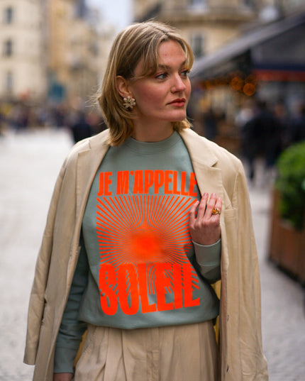 Je m'appelle Soleil Sweatshirt - Mint/Neon Orange