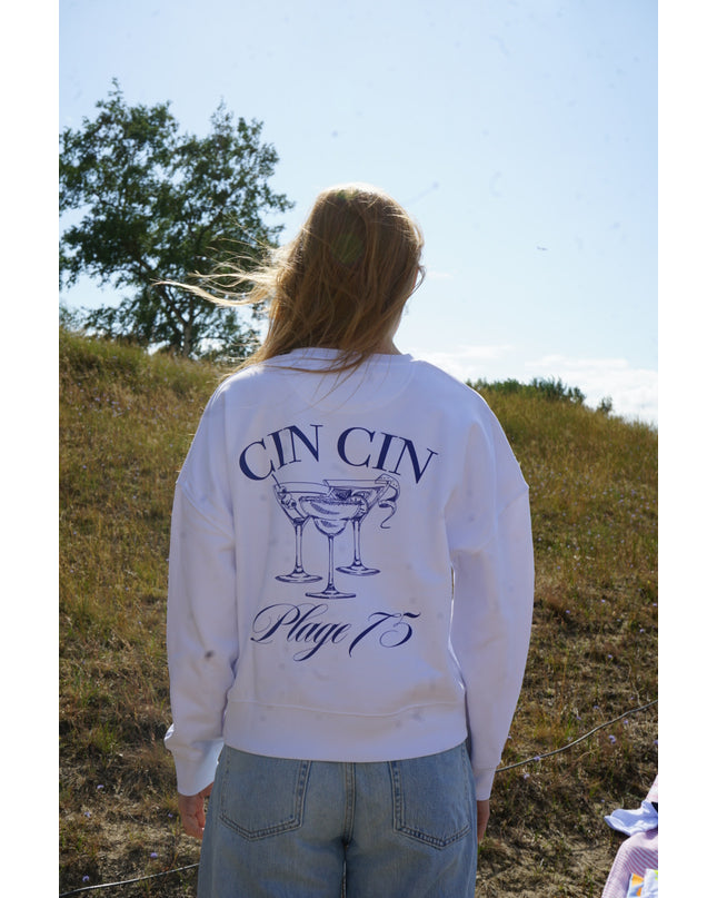 Cin cin backprint Sweatshirt- weiß
