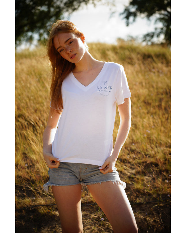 La mer T-Shirt mit V-Neck -Weiß