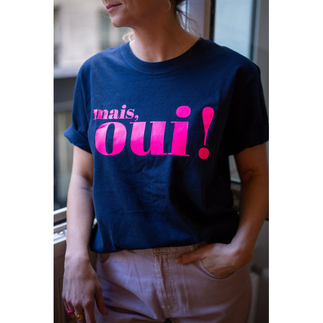 Mais, Oui! T-Shirt - Dunkelblau/Neon Pink