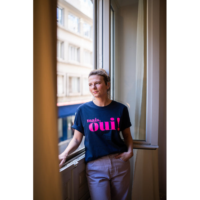 Mais, Oui! T-Shirt - Dunkelblau/Neon Pink