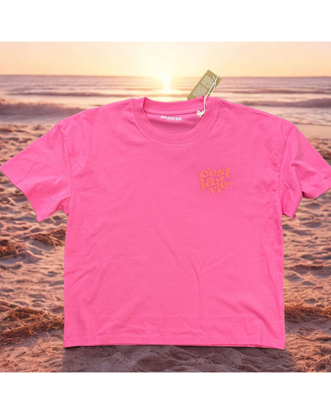 C'est la vie T-Shirt limited edition / pink neon glitzer