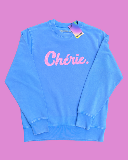 Chérie Sweatshirt - Vintage Himmelblau/ Rosa Glitzer Matt