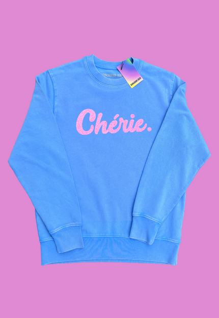 Chérie Sweatshirt - Vintage Himmelblau/Glitzer Rosa