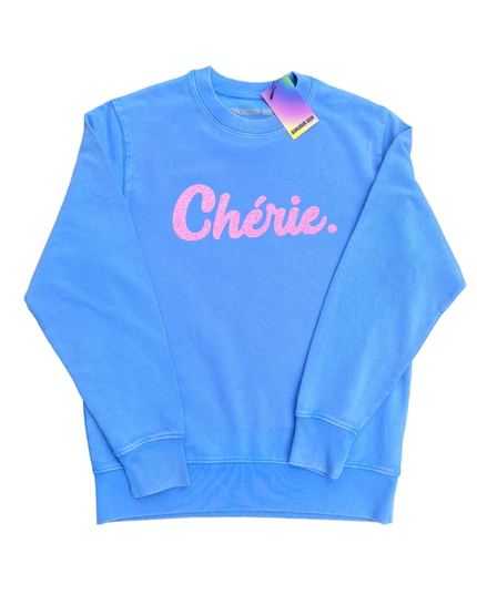 Chérie Sweatshirt - Vintage Himmelblau/ Rosa Glitzer Matt