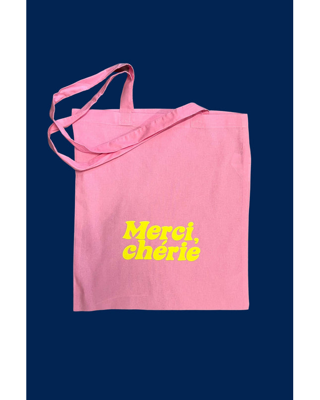 Merci, Chérie Baumwolltasche - Rosa/Neon Gelb