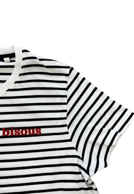 Bisous T-Shirt limited edition- Blau Weiß/ Glitzer Rot