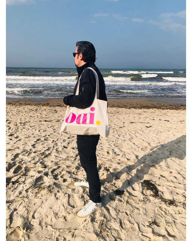 Oui. - Non. Baumwolltasche - Beige/Neon