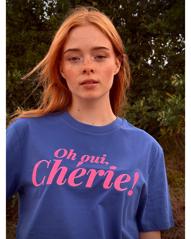 Oh oui, chérie! T-Shirt - blau / neonpink glitzer