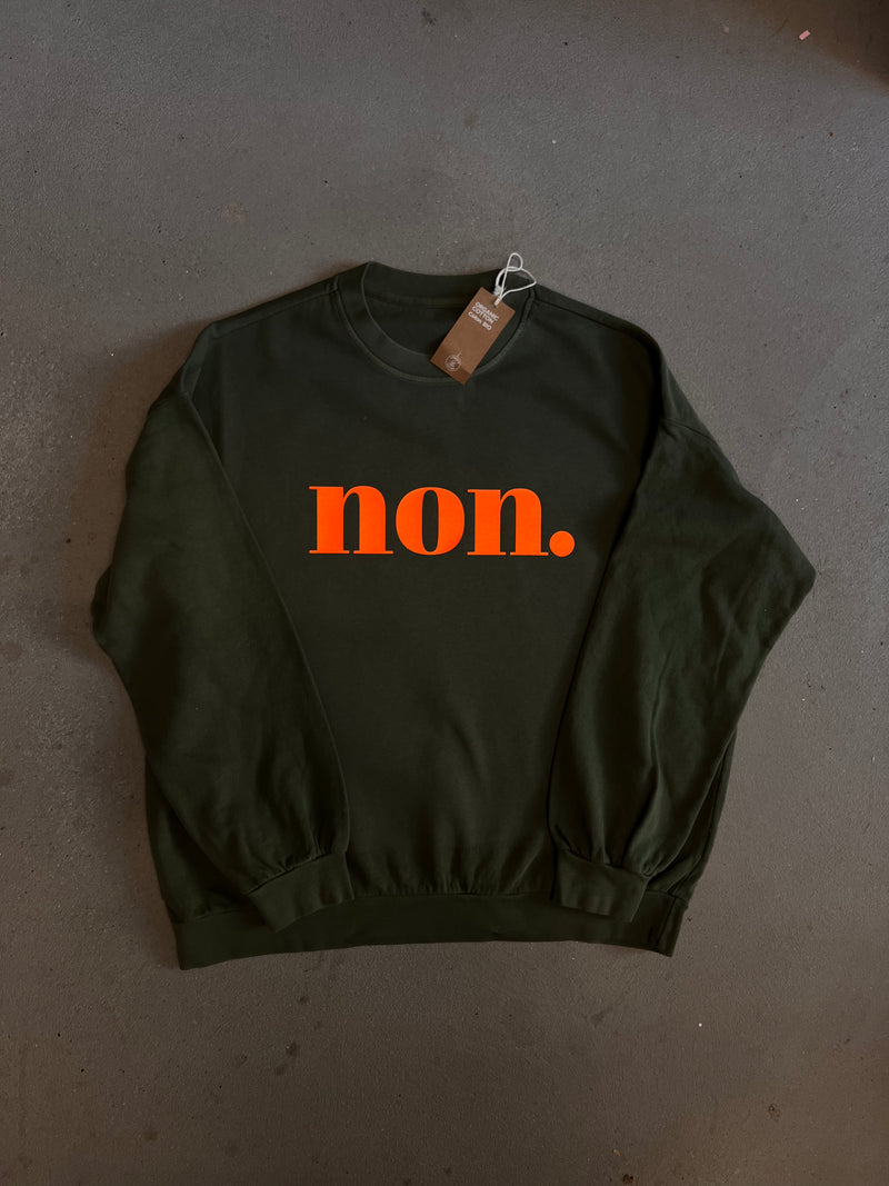 non. Sweatshirt - oliv/ neon orange