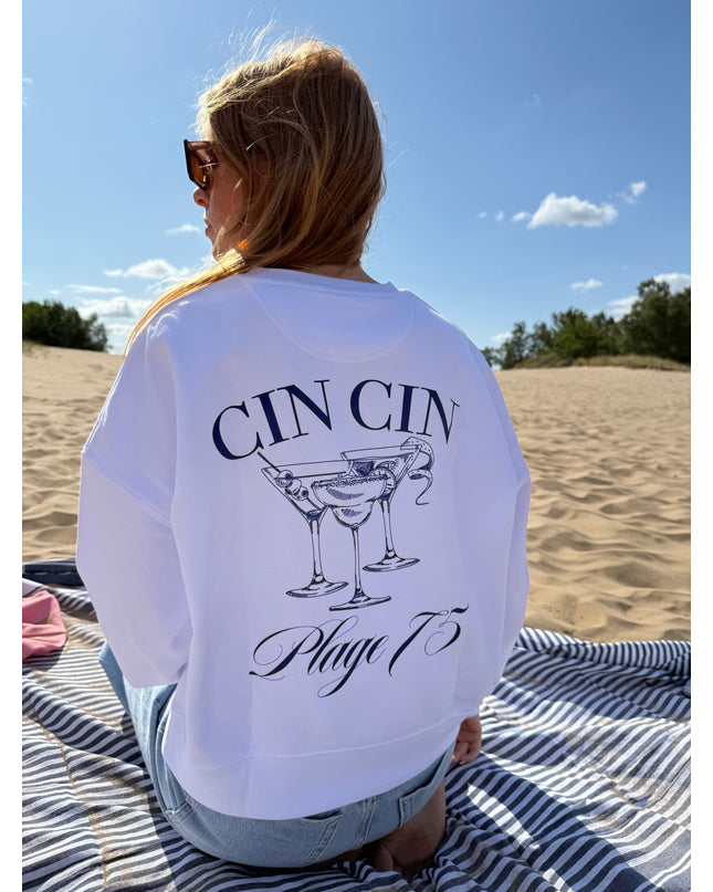 Cin cin backprint Sweatshirt- weiß