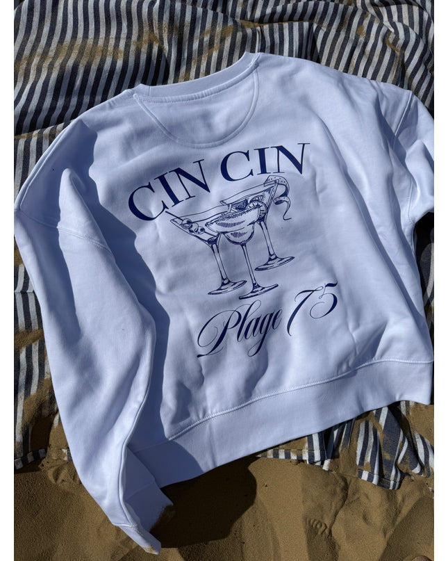 Cin cin backprint Sweatshirt- weiß