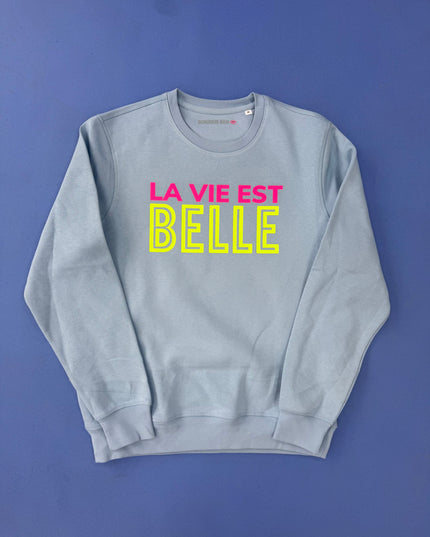 LA VIE EST BELLE Sweatshirt - himmelblau / neon