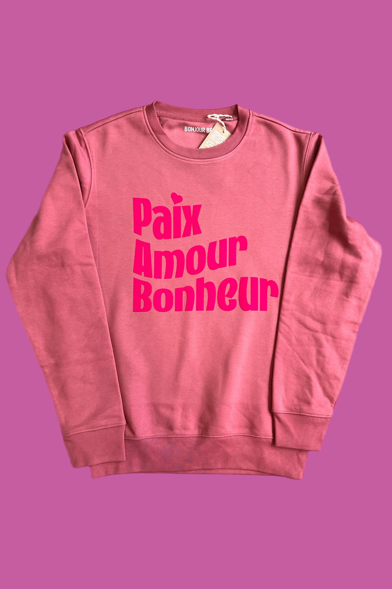 Paix, Amour, Bonheur Sweatshirt - Altrosa / Pink