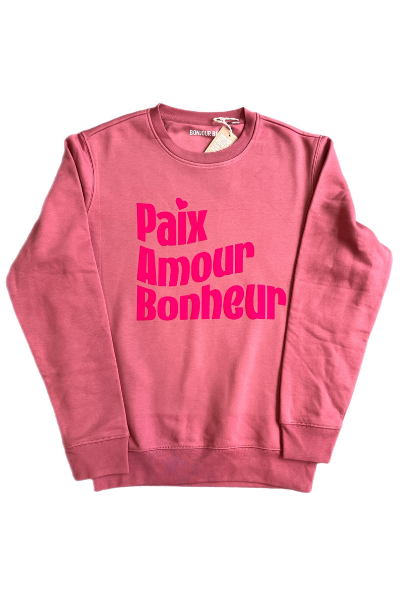 Paix, Amour, Bonheur Sweatshirt - Altrosa / Pink
