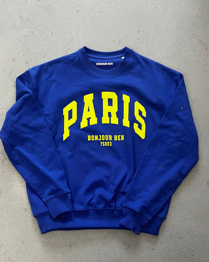 PARIS Sweatshirt - Blau / Neon Gelb