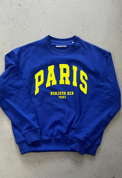 PARIS Sweatshirt - Kobaltblau / Neon Gelb