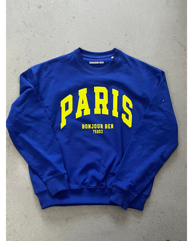 PARIS Sweatshirt - Kobaltblau / Neon Gelb