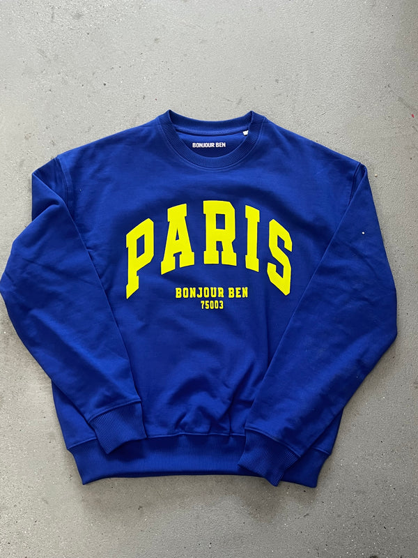 PARIS Sweatshirt - Blau / Neon Gelb