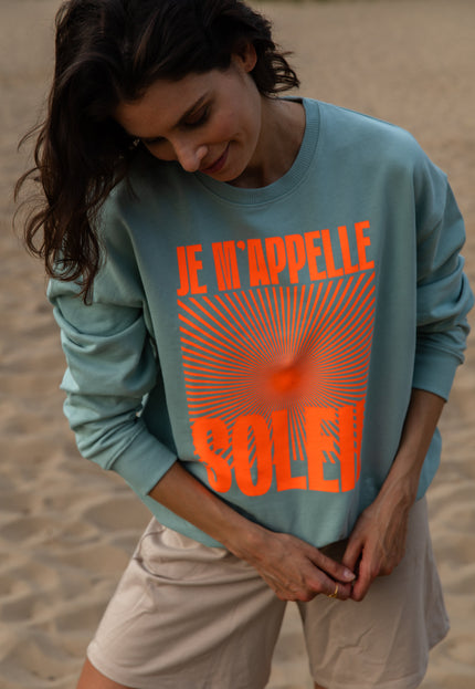 Je m'appelle Soleil Sweatshirt - Mint/Neon Orange