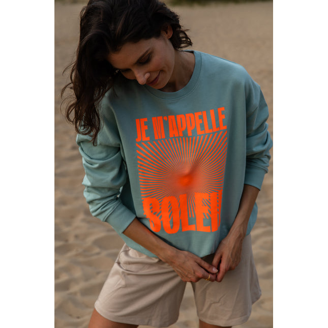 Je m'appelle Soleil Sweatshirt - Mint/Neon Orange