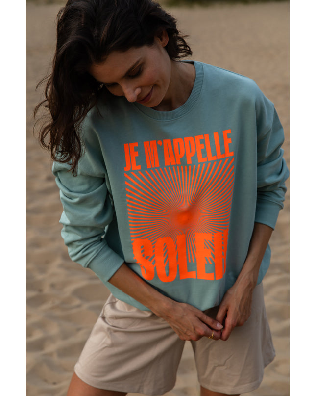 Je m'appelle Soleil Sweatshirt - Mint/Neon Orange