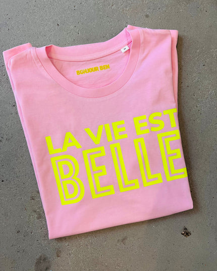 LA VIE EST BELLE - T-Shirt - Rosa / Neon gelb