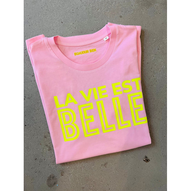 La vie est belle - T-Shirt - Rosa/Neon Gelb