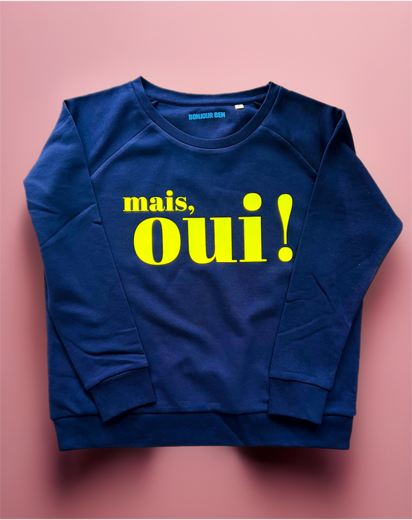 Mais, oui! Sweatshirt - Navy/Neon Gelb