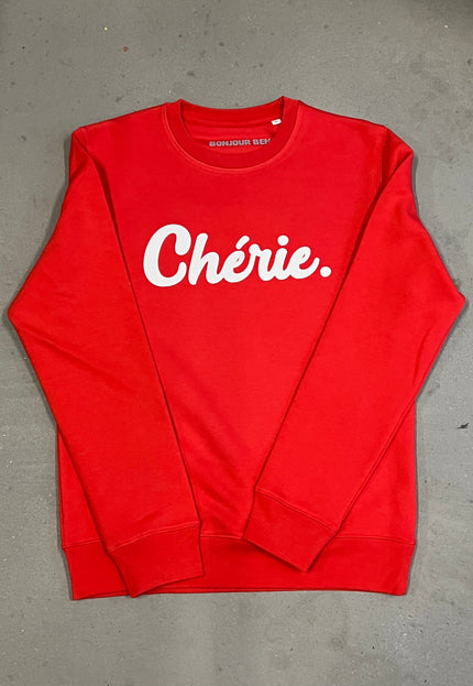 Chérie Sweatshirt - Kirschrot/Weiß