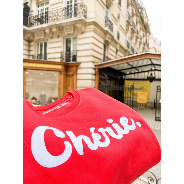 Chérie Sweatshirt - Kirschrot/Weiß