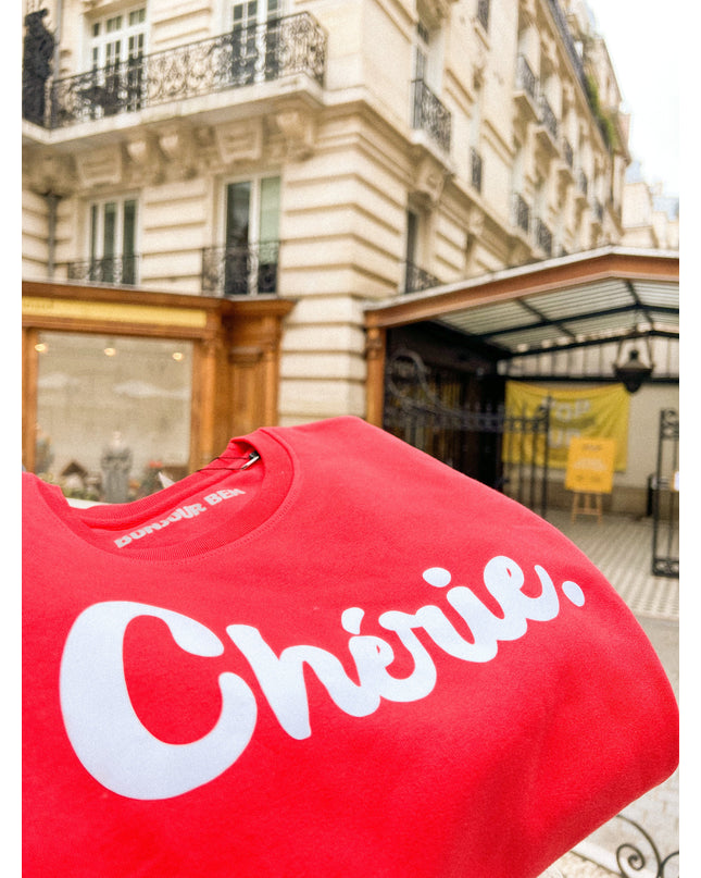 Chérie Sweatshirt - Kirschrot/Weiß
