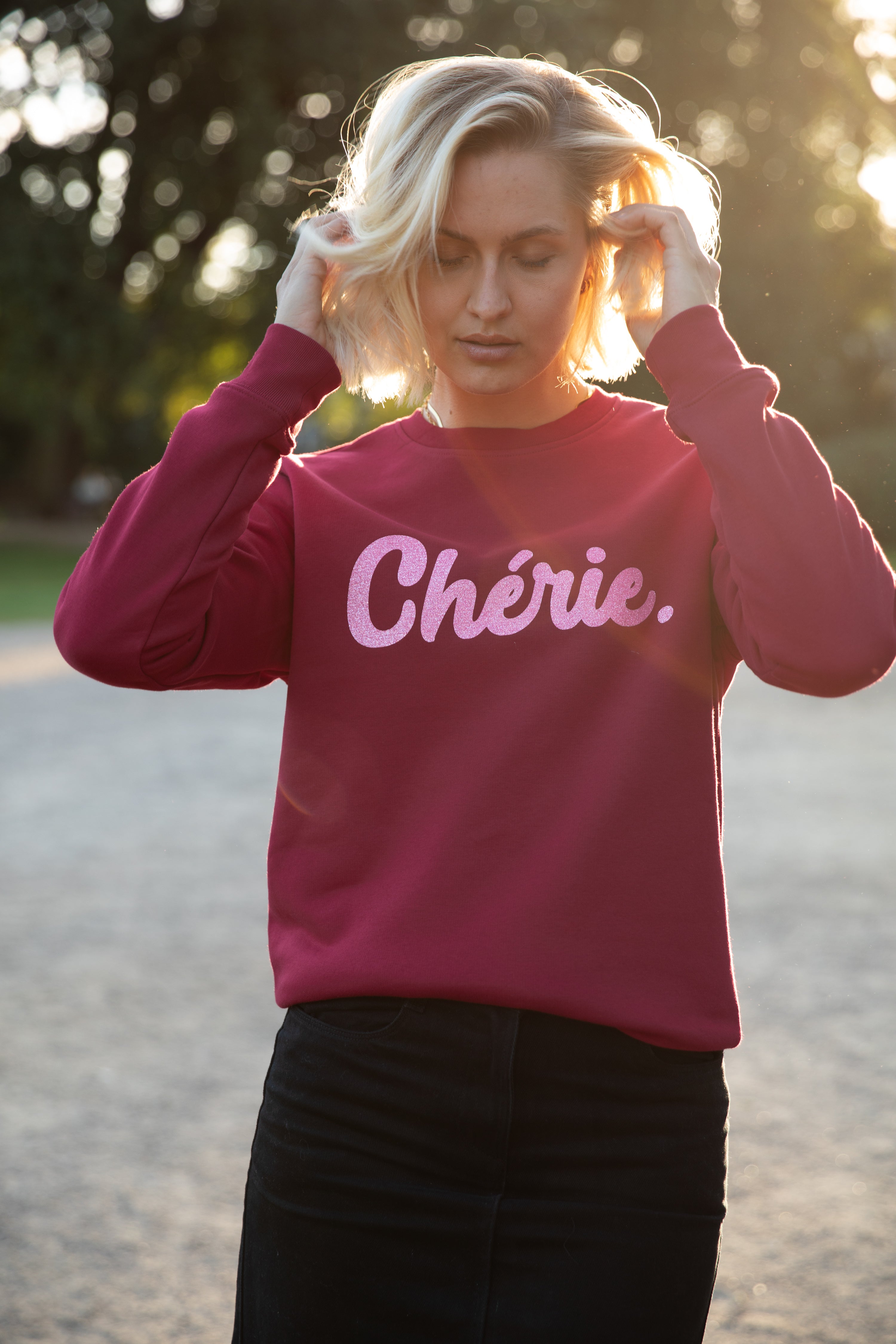 Chérie Sweatshirt - Kirschrot/Pink Glitzer