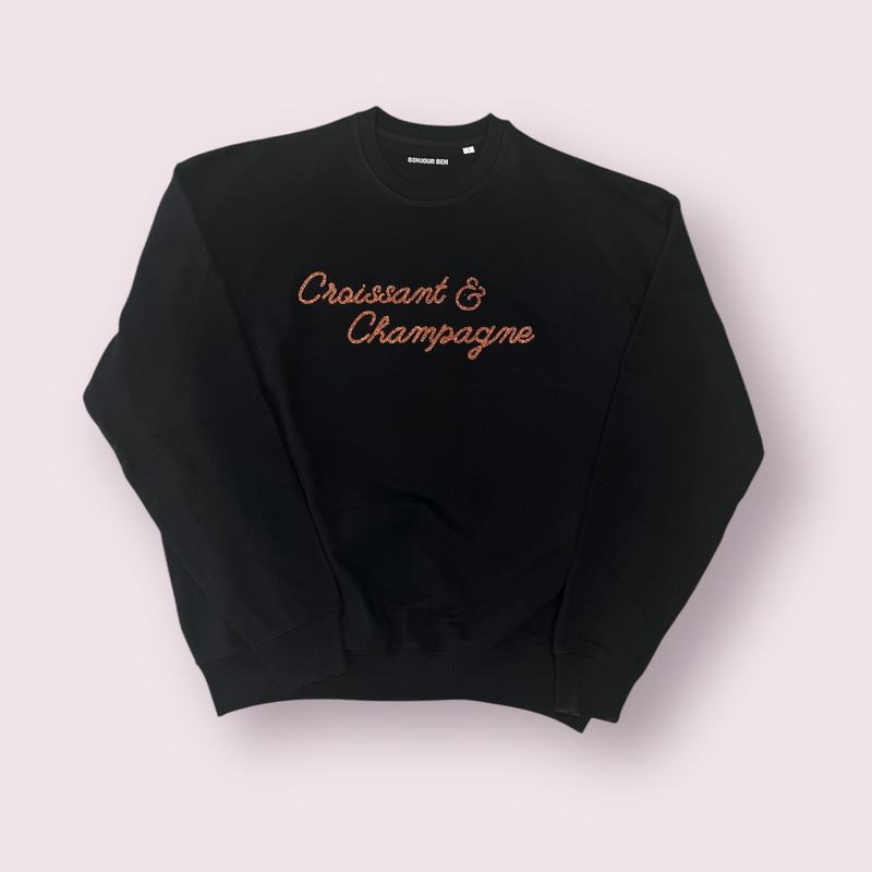 Croissant & Champagne Sweater - Schwarz/Gold