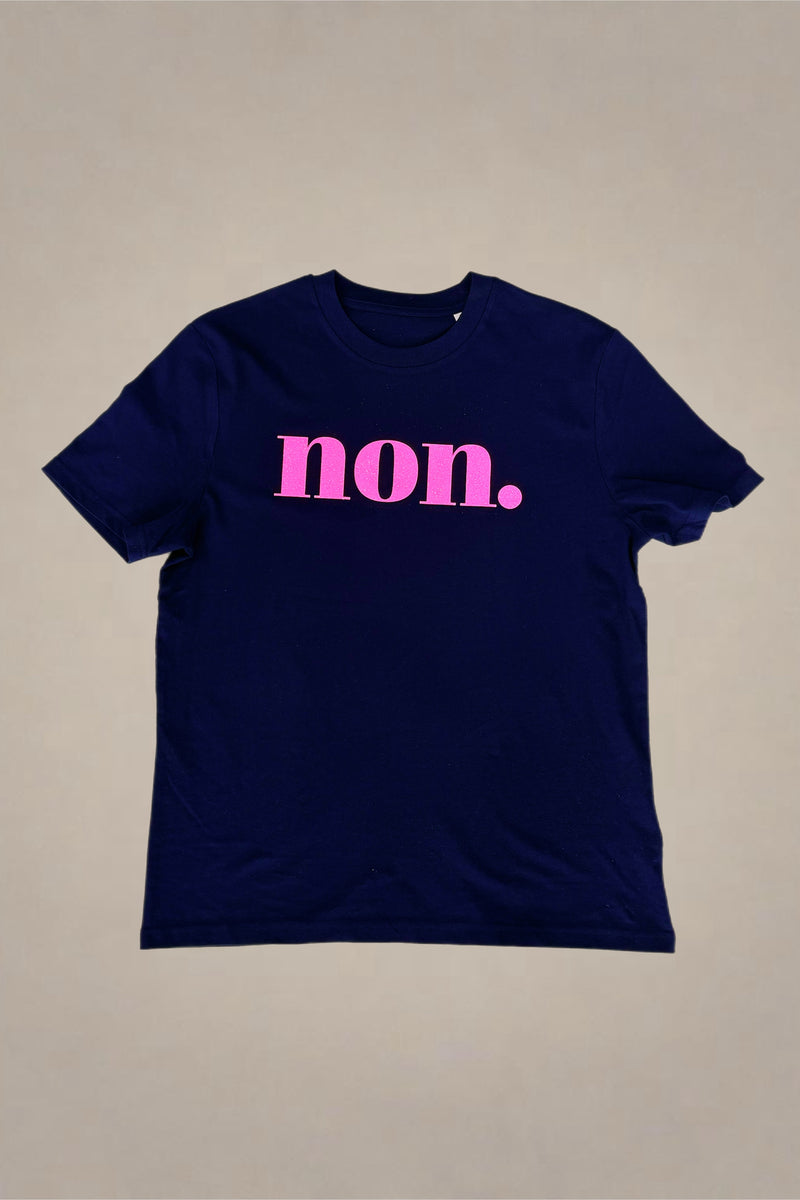 Non T-Shirt - dunkelblau neonpink glitzer