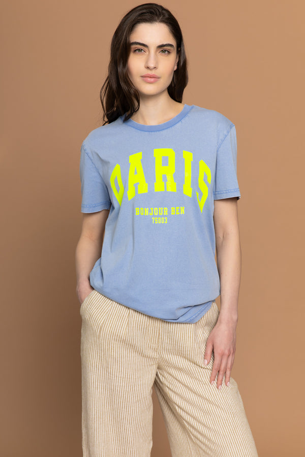 Paris T-Shirt Vintage blau neon gelb