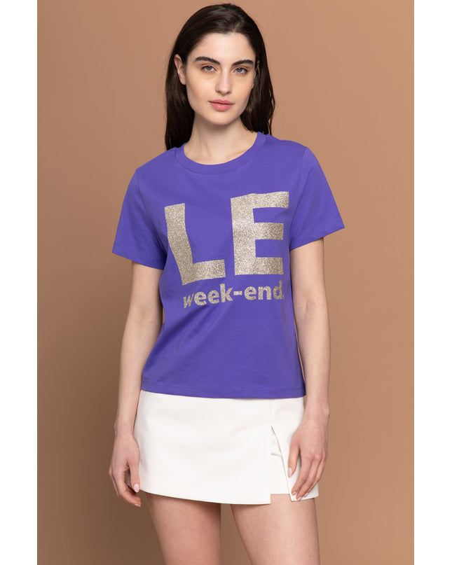 Le Weekend T-Shirt purple / gold glitter