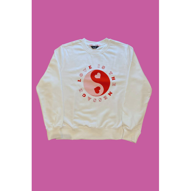 PARADISE HEARTS love is the message Sweater - weiß / rosarot