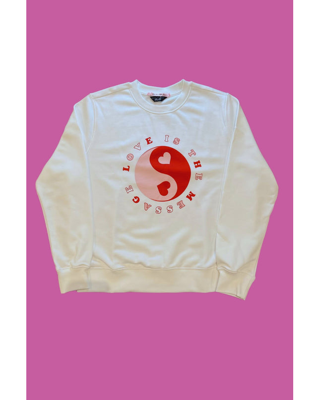 PARADISE HEARTS love is the message Sweater - weiß / rosarot