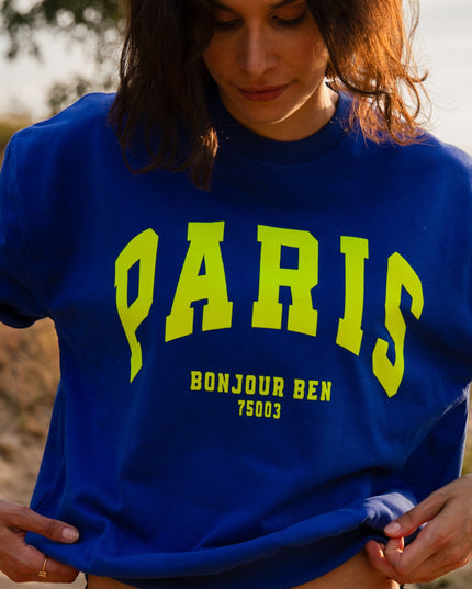 PARIS Sweatshirt - Blau / Neon Gelb