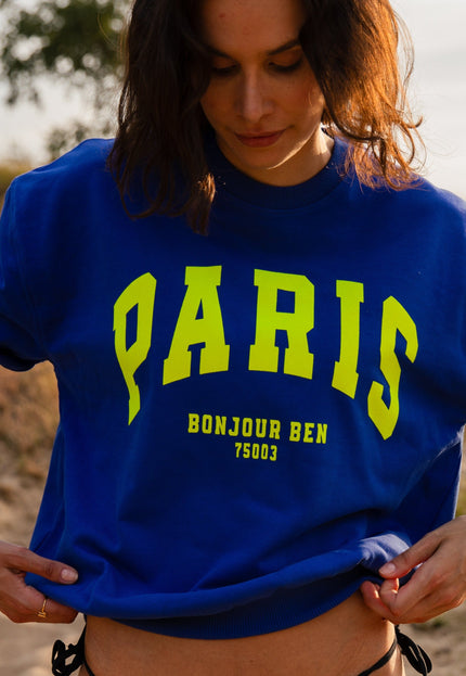 PARIS Sweatshirt - Kobaltblau / Neon Gelb