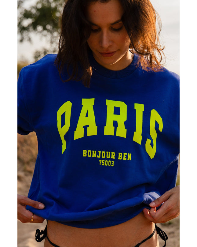 PARIS Sweatshirt - Kobaltblau / Neon Gelb