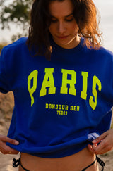 PARIS Sweatshirt - Blau / Neon Gelb