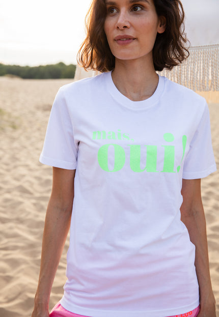 Mais, Oui! T-Shirt - Weiß / Glitzer Neongrün