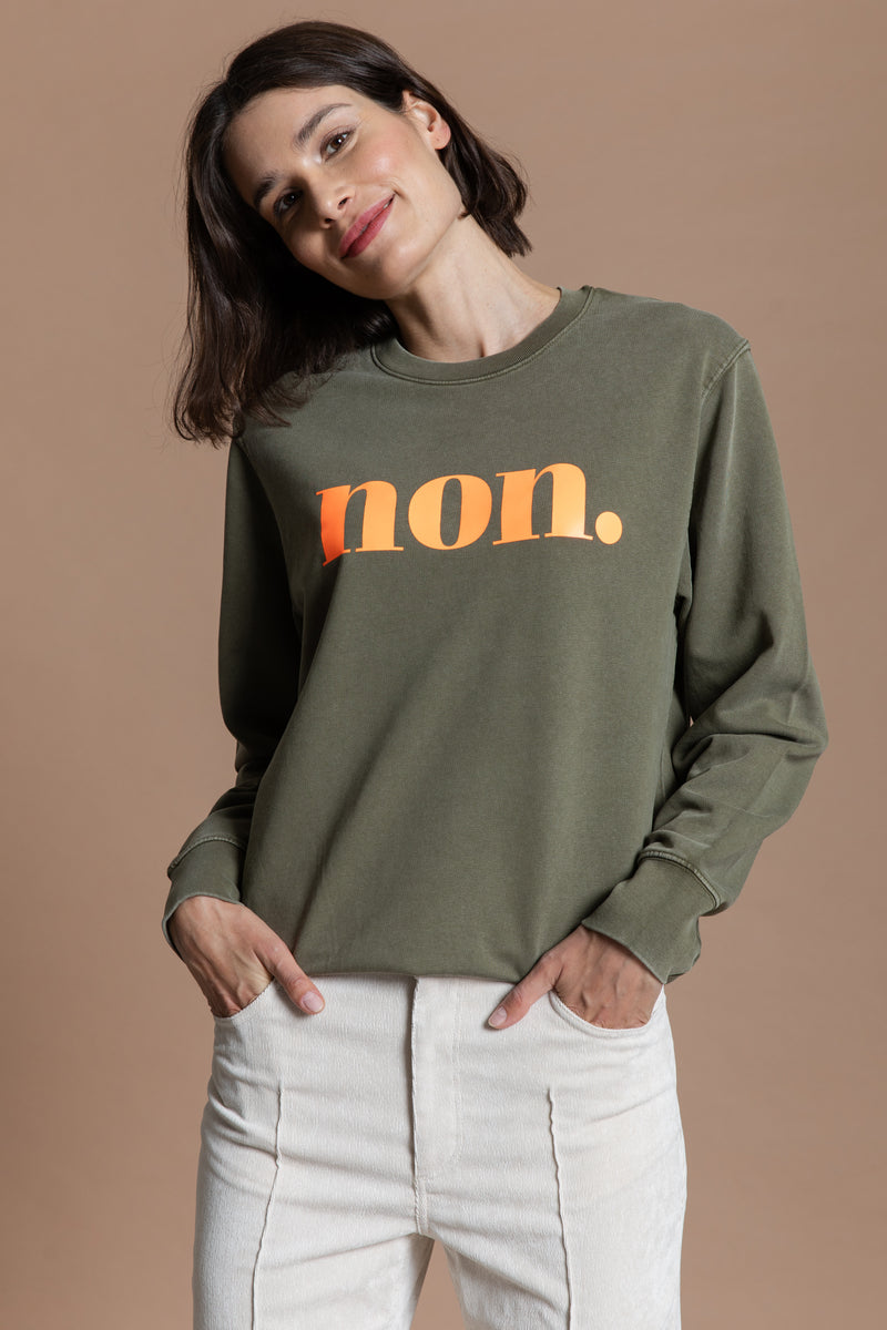 non. Sweatshirt - oliv/ neon orange