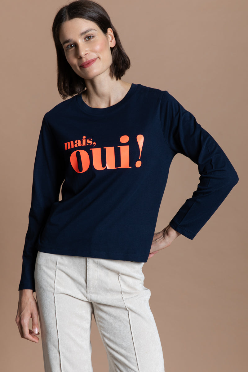 mais, oui! Longsleeve - navy / neon rot