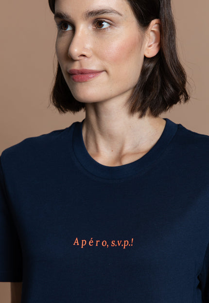 Apéro s. v. p. T-Shirt - Dunkelblau / Neon Rot