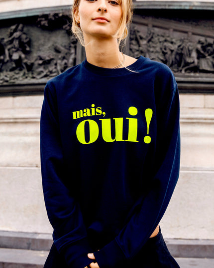 Mais, oui! Sweatshirt - Navy/Neon Gelb