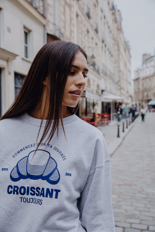 Croissant Sweatshirt - Hellgrau meliert/ navy